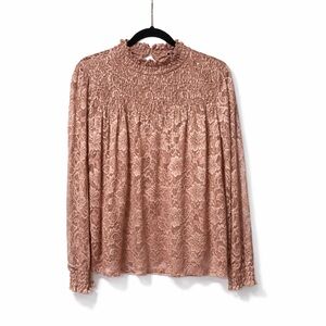 Cable & Gauge Lace Smocked Blouse in Soft Pink